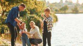 Family of four go fishing